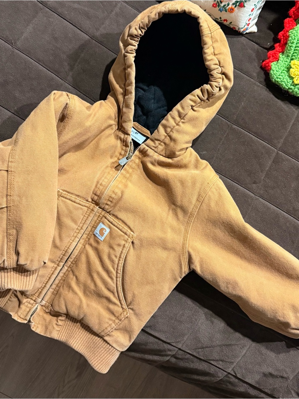 Carhartt Kids Tan Hooded Zip-Front Work Jacket - Picture 2 of 6